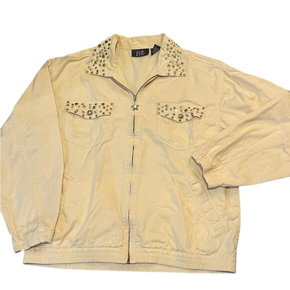 Vtg Yellow Star Celestial Studded Zip Front Relaxed Boho Bomber Jacket Womens S - Picture 1 of 7